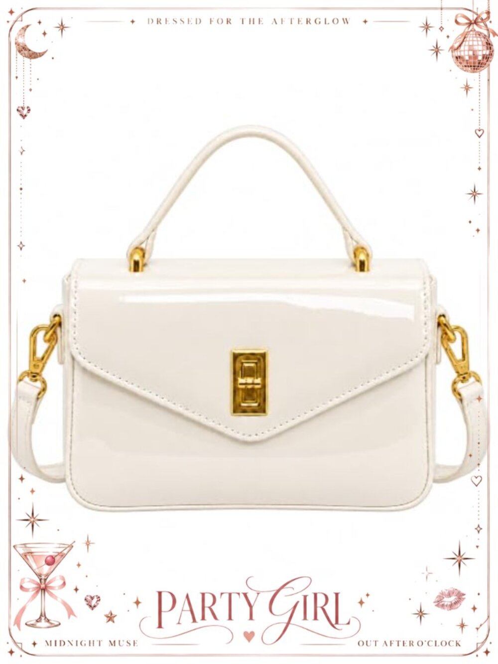 Patent Leather Crossbody Bag Glossy Top Handle Twist Lock Vintage Handbag